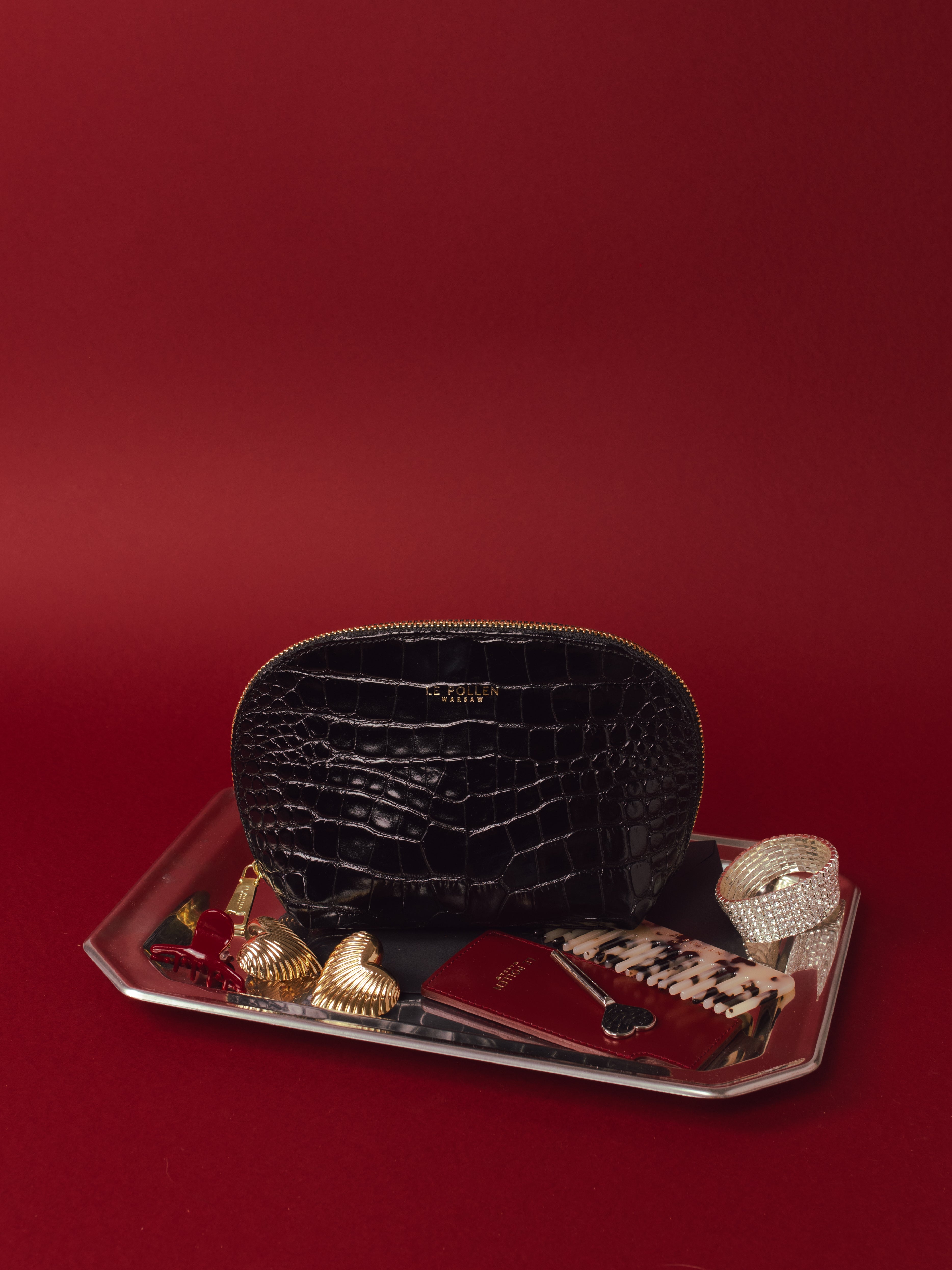 Kosmetyczka Midi Czarny Krokodyl