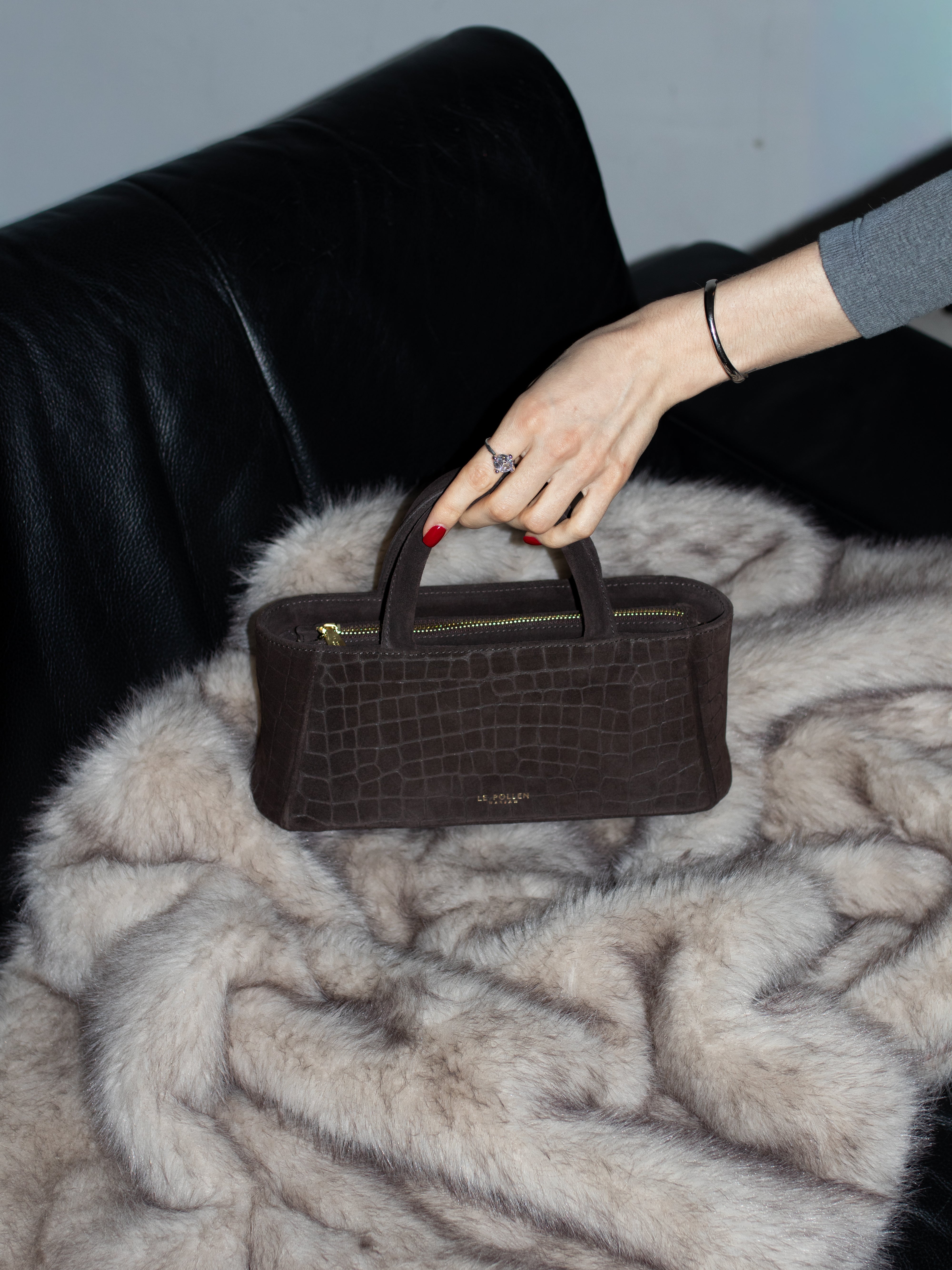 Mia Handbag Croco Suede